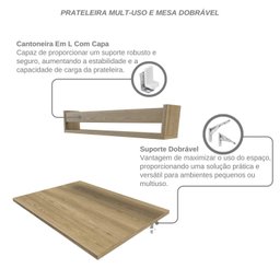 Conjunto de Mesa Dobrável e Prateleira para Home Office ou Escritório 60cm Carvalho Mel Cinza - 11 Conjunto de Mesa Dobrável e Prateleira para Home Office ou Escritório 60cm Carvalho Mel Cinza - 11
