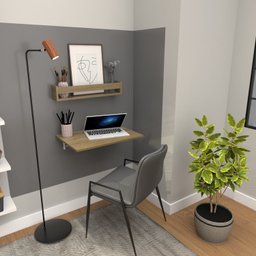 Conjunto de Mesa Dobrável e Prateleira para Home Office ou Escritório 60cm Carvalho Mel Cinza - 5 Conjunto de Mesa Dobrável e Prateleira para Home Office ou Escritório 60cm Carvalho Mel Cinza - 5