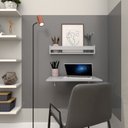 Ver imagem 2 de Conjunto de Mesa Dobrável e Prateleira para Home Office ou Escritório