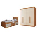 Ver imagem 2 de Conjunto Cama Solteiro 5 Gavetas Júlia e Guarda-roupa Casal 4 Portas 4 Gavetas Bergamo