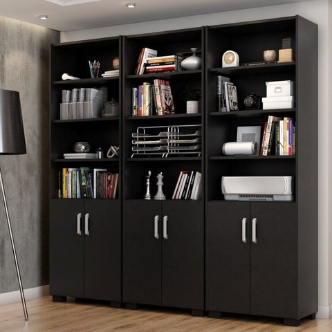 Armário Estante Multiuso Office Livreiro com 6 Portas 181,5cm Preto