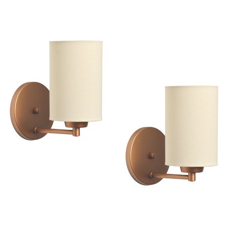 Kit2 Arandelas Cobre Cúpula Tecido Cru Quarto Cabeceira Cama