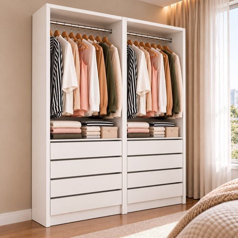 Armário Closet Modulado Gaveteiro Prateleiras e Cabideiro Arara Zoe Branco - 2 Unidades