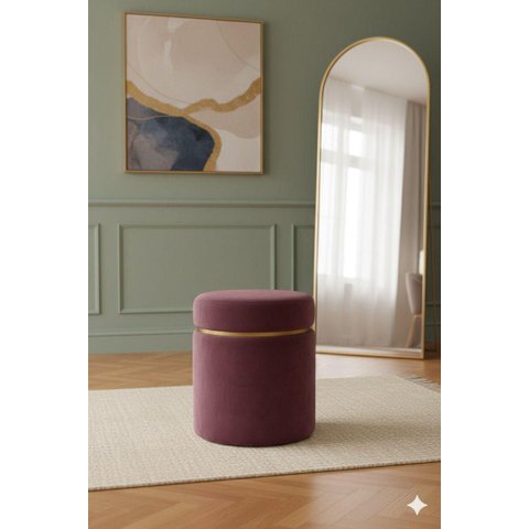 Puff Redondo Cinta Superior Dourada Marsala Rosé / Veludo