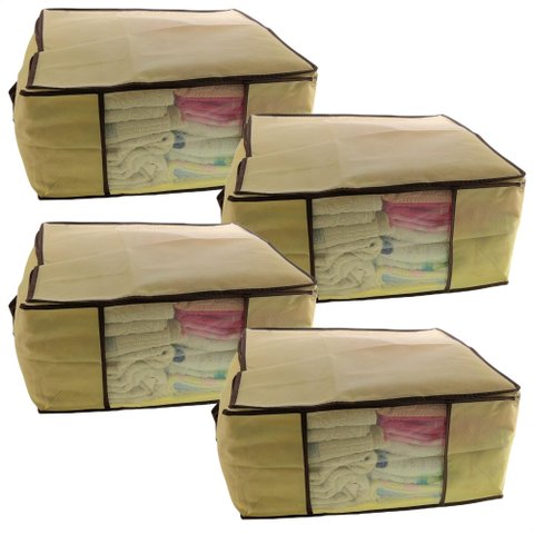 Kit 4 Caixa Organizadora Roupas Multiuso Toalha Lençóis Roupa De Cama Em TNT Dobrável 45x45x20cm