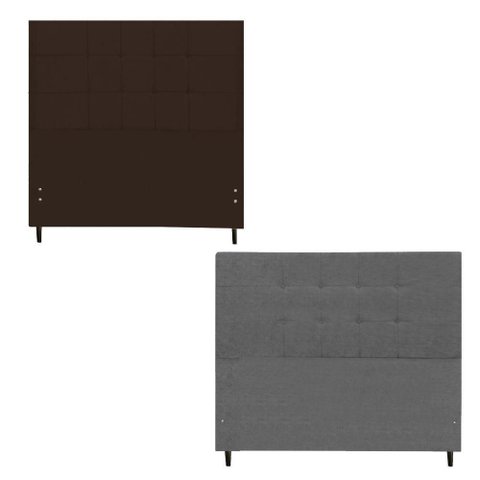 Kit Cabeceira Maveric Estofada Casal 144cm Marrom Botão Tecido + Cabeceira Maveric Solteiro 94cm Chu