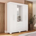 Ver imagem 1 de Guarda-Roupa Solteiro 4 Portas 3 Gavetas Capelinha com Espelho 164cm Espresso Móveis Branco