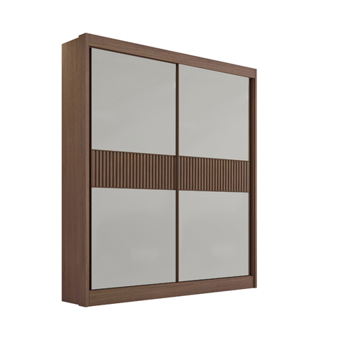 Guarda Roupa Mdf Santorini Ripado 2 Portas Castanho Off Whit