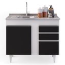 Ver imagem 2 de Balcão Gabinete 100cm 3 Portas 2 Gavetas Branco/preto