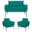Ver imagem 1 de Kit 02 Poltronas Opala + Namoradeira Base Metal Preta Cor:azul Turquesa