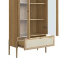 Ver imagem 5 de Cristaleira 2 Portas Vidro 1 Gaveta 83cm Palhinha Pé Madeira Oslo Artesano | Nero - Hanover