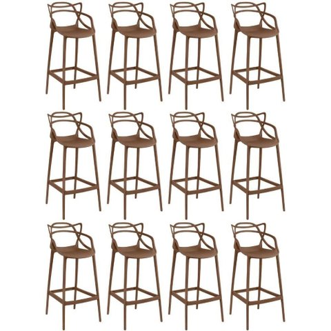 Kit 12 Banquetas Allegra com Encosto Design Cozinha/bancada - Marrom