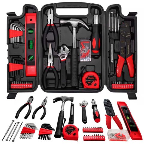 Kit Jogo de Ferramentas 129 Peças Bits e Chaves Emergênciais Precisão Catraca Alicates Martelo Trena