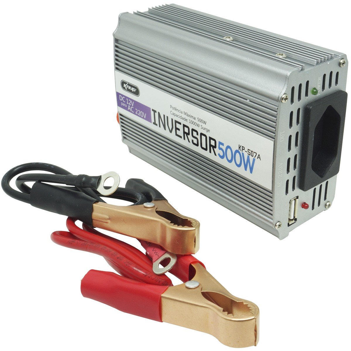 Inversor Conversor 12v Potência 500w Veicular Transformador Tensão Knup Kp 507 Kp 507a Cinza 5517