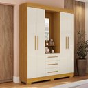 Ver imagem 1 de Guarda-Roupa Solteiro 4 Portas 3 Gavetas Capelinha com Espelho 164cm Espresso Móveis Off White/Cinamomo