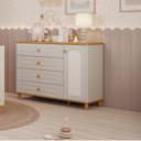 Ver imagem 1 de Cômoda de Bebê com 4 Gavetas 1 Porta Bala de Coco Off White/Nature Expresso Móveis Branco