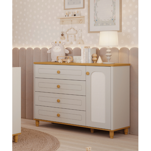 Cômoda de Bebê com 4 Gavetas 1 Porta Bala de Coco Off White/Nature Expresso Móveis Branco