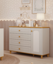 Ver imagem 1 de Cômoda de Bebê com 4 Gavetas 1 Porta Bala de Coco Off White/Nature Expresso Móveis Branco