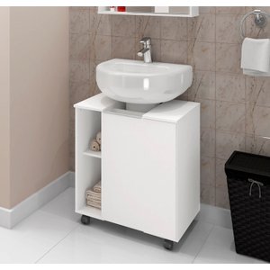 Gabinete Banheiro Pequin Bechara Armário Móvel com Rodinha e Porta Carrinho Auxiliar