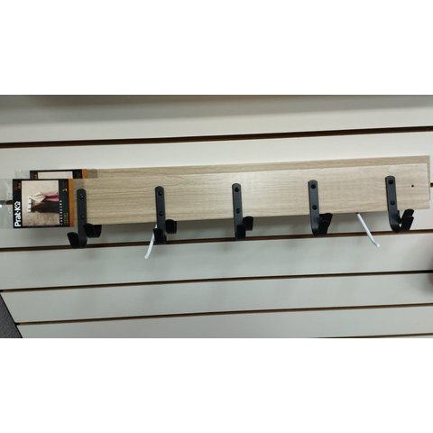 Cabideiro de Madeira Simples Nogueira com 5 Ganchos Pretos Grande