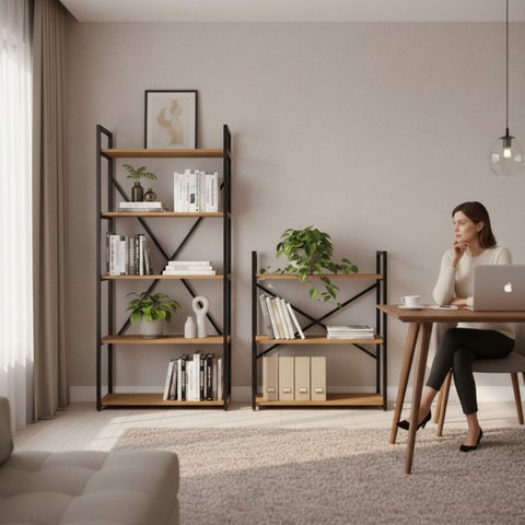 Conjunto Estantes para Livros Metálica Modular Móvel na Caixa