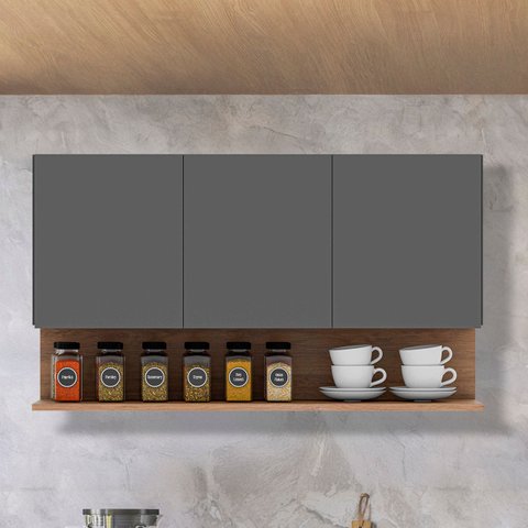 Armário de Cozinha Aéreo 118cm 3 Portas Duda Z34 Grafite/freijó - Mpozenato