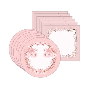 Kit Sousplat + Guardanapo Sakura Rosa - 6 Peças - com Base