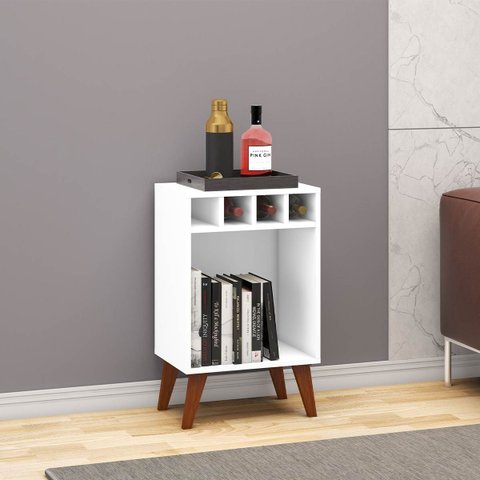 Mesa de Apoio Lateral com Adega 43 X 71 Cm Nicho Pés Retrô Mdp Branco - Clicklar