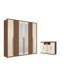 Ver imagem 1 de Kit Guarda Roupa 6 Portas Espelho e Cômoda Jack Jatoba Areia