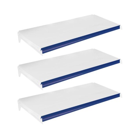 Kit 3 Bandejas Prateleiras 40x91 Para Gôndolas New Plus Com Porta Etiquetas Azul - SA Gôndolas