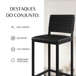 Conjunto Bistrô Bar Ripado 1 Mesa Tampo Madeira Maciça Redondo 3 Banquetas Madri - 11