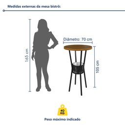Conjunto Bistrô Bar Ripado 1 Mesa Tampo Madeira Maciça Redondo 3 Banquetas Madri - 3