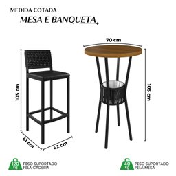 Conjunto Bistrô Bar Ripado 1 Mesa Tampo Madeira Maciça Redondo 3 Banquetas Madri - 3