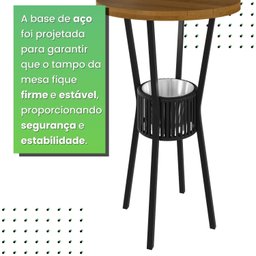 Conjunto Bistrô Bar Ripado 1 Mesa Tampo Madeira Maciça Redondo 3 Banquetas Madri - 9