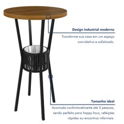 Conjunto Bistrô Bar Ripado 1 Mesa Tampo Madeira Maciça Redondo 3 Banquetas Madri - 7