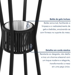Conjunto Bistrô Bar Ripado 1 Mesa Tampo Madeira Maciça Redondo 3 Banquetas Madri - 6