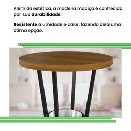 Conjunto Bistrô Bar Ripado 1 Mesa Tampo Madeira Maciça Redondo 3 Banquetas Madri - 8
