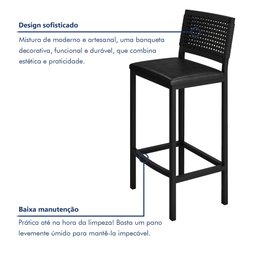 Conjunto Bistrô Bar Ripado 1 Mesa Tampo Madeira Maciça Redondo 3 Banquetas Madri - 10