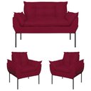 Ver imagem 1 de Kit 02 Poltronas + Namoradeira Pé Metal Preto Recepção Sala Cor:marsala
