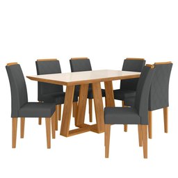 Mesa 1,60 com 6 Cadeiras Espanha Cinamo/off Prem/cinza - M. Arapongas Cinamomo/off Premium/cinza - 1