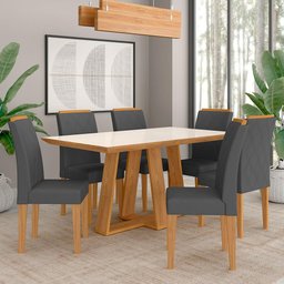 Mesa 1,60 com 6 Cadeiras Espanha Cinamo/off Prem/cinza - M. Arapongas Cinamomo/off Premium/cinza - 2