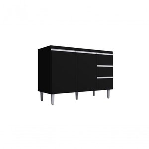 Balcão Gabinete para Pia Andreia sem Tampo 100cm 2 Portas 3 Gavetas Preto