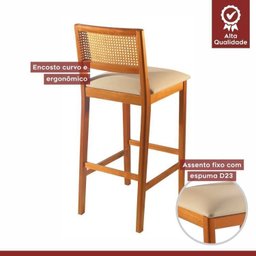 Kit 3 Banquetas Rattan com Pés em Madeira Maciça Ariel - 9