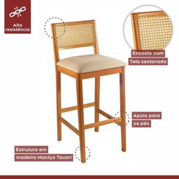 Kit 3 Banquetas Rattan com Pés em Madeira Maciça Ariel - 8