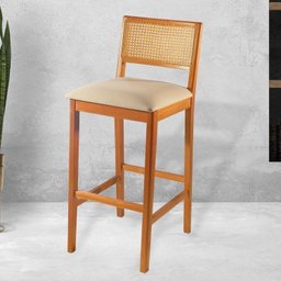 Kit 3 Banquetas Rattan com Pés em Madeira Maciça Ariel - 2
