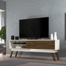 Rack Francis 1.80 cm Bancada p/ Sala TV 75" Ripado Pés Palito Off White/ Savana - 2