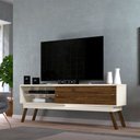 Ver imagem 2 de Rack Francis 1.80 Cm Bancada P/ Sala Tv 75" Ripado Pés Palito Off White/ Savana