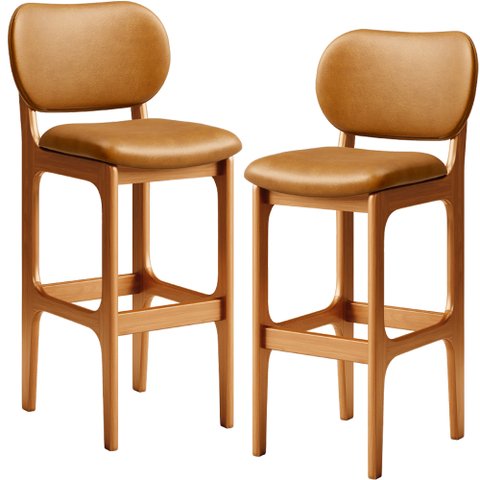 Kit 2 Banquetas Alta Bar Cozinha Sala Jantar Fixa Betta L02 Imbuia Couríssimo Whisky - Lyam Decor