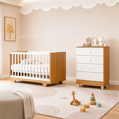 Quarto de Bebê Completo com Berço Mini Cama com Colchão e Cômoda 100% MDF Encanto