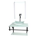 Ver imagem 1 de GABINETE DE VIDRO PARA BANHEIRO 60CM AP CUBA QUADRADA BRANCO FULL COM TORNEIRA PRETA
